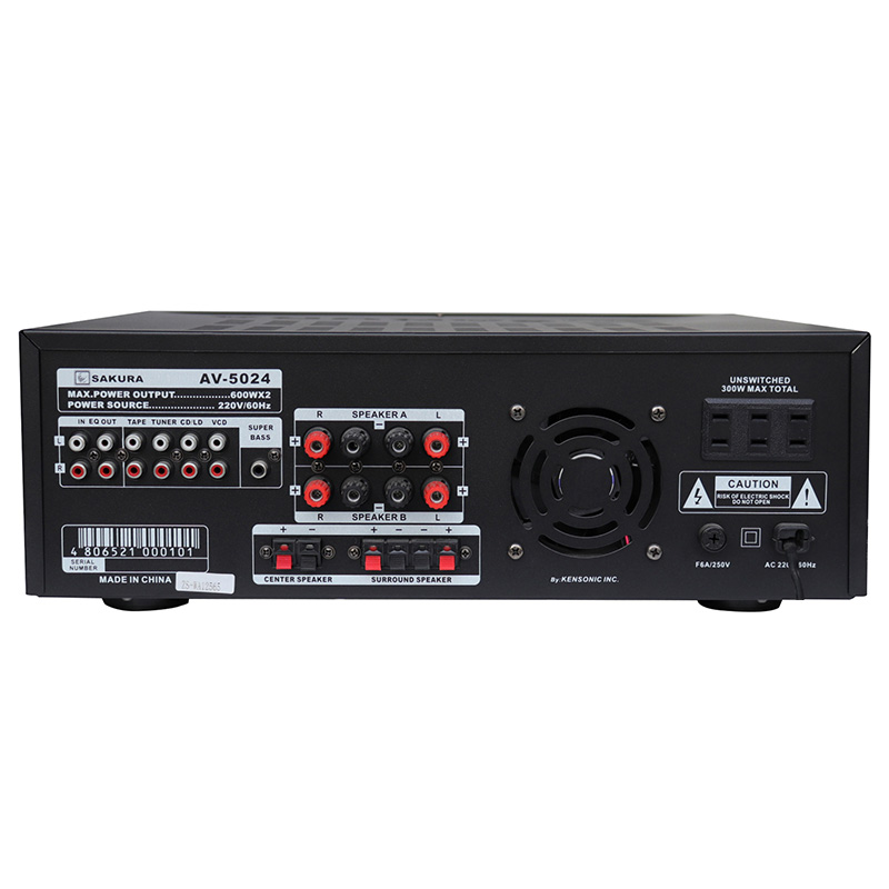 Customized four channel high fidelity digital low-power audio amplifier for home theater systems, AV-5024