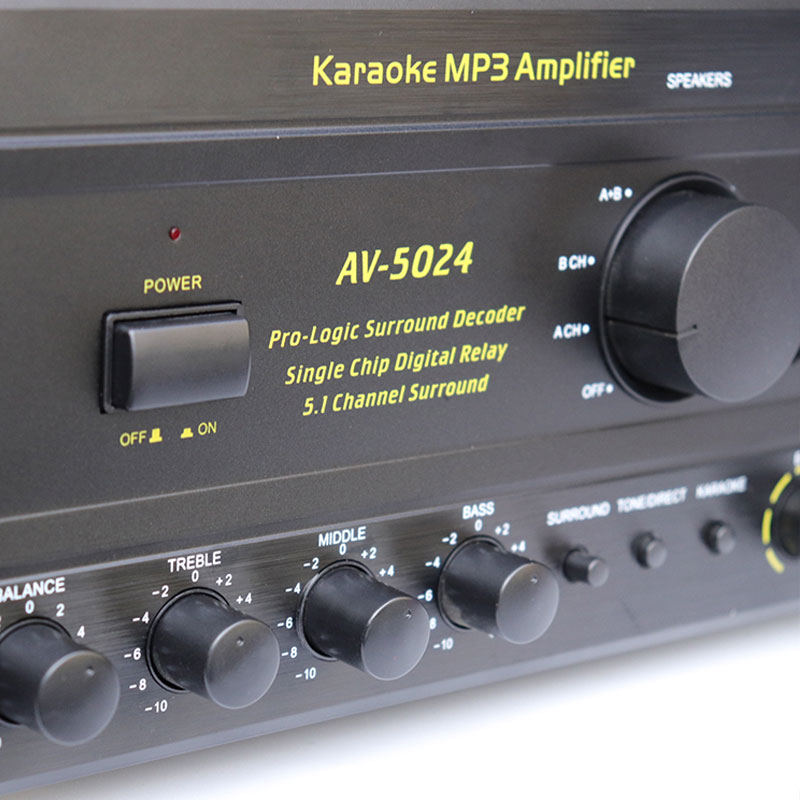 Customized four channel high fidelity digital low-power audio amplifier for home theater systems, AV-5024