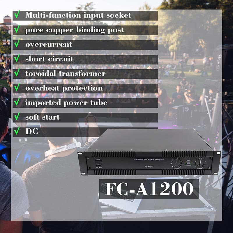 Customized logo 2 Channel 100W Professional Power Amplifier for indoor and outdoor, FC-A1200