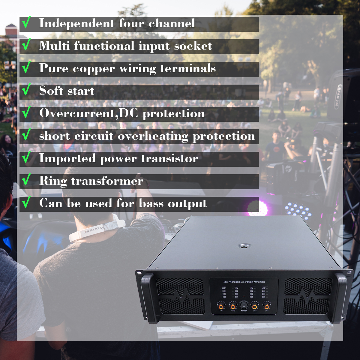 Newly developed H-class 1500W 4-channel 3U professional amplifier SY-41500